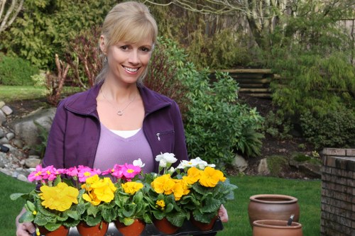 Gardener measuring a small terraced garden for a quote